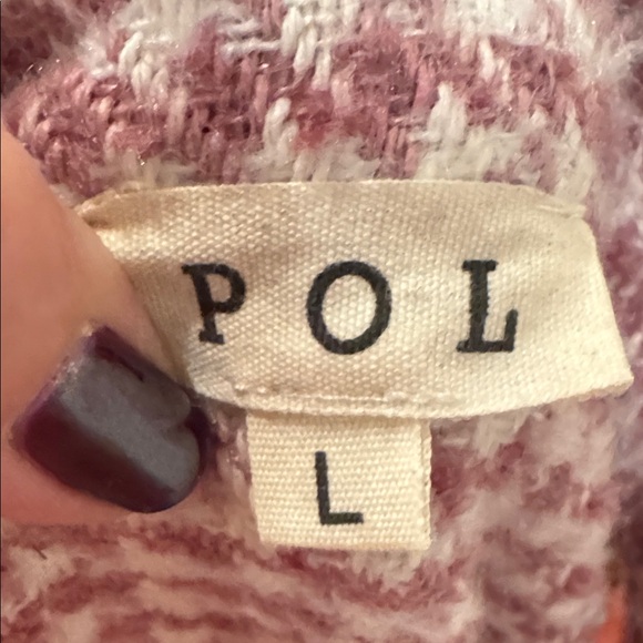 POL Cozy Dusty Pink & Cream Colorblock Cable & Houndstooth  Shacket-Sz L-NWOT - Picture 7 of 8